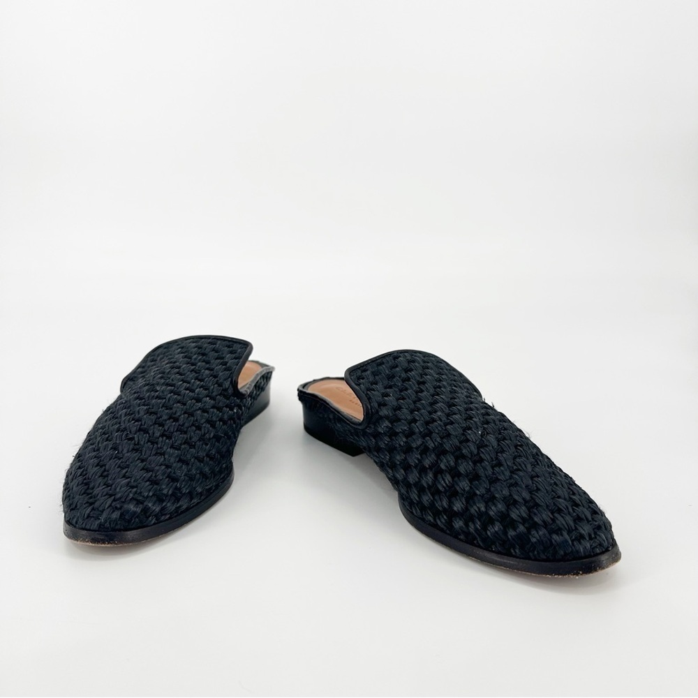 Robert Clergerie Alice Raffia Mules Slides Sandals Woven w/ Leather Trim Flats